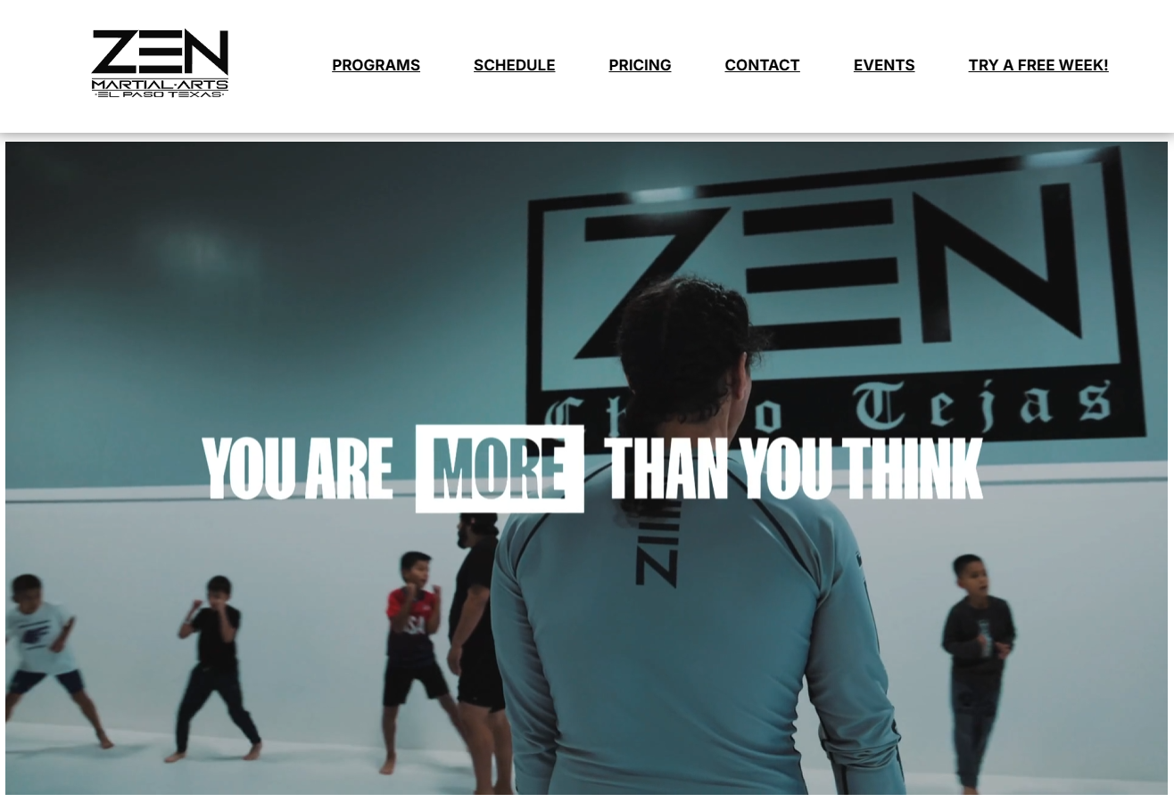 Zen Martial Arts website screenshot